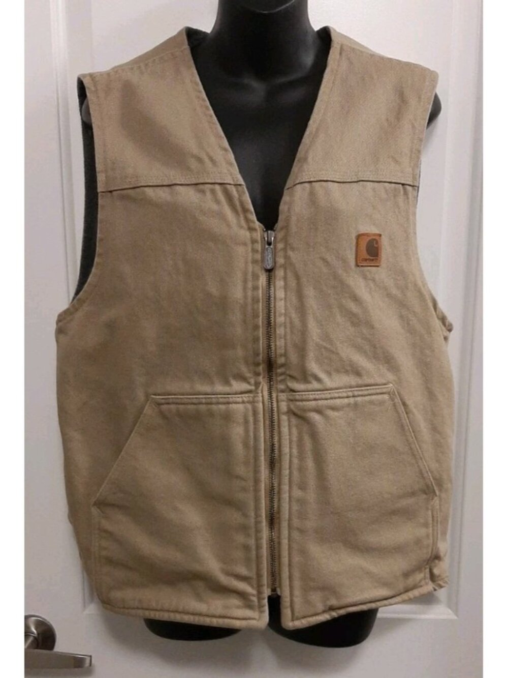 Carhartt Men’s Medium Regular Full Zip Lined Work Vest Zip Pockets Tan